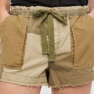 Free People Bootcamp Shorts Raw Hem Color Block Olive Combo